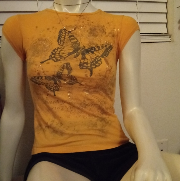 Gold/Blue Butterfly tee - Picture 2 of 10
